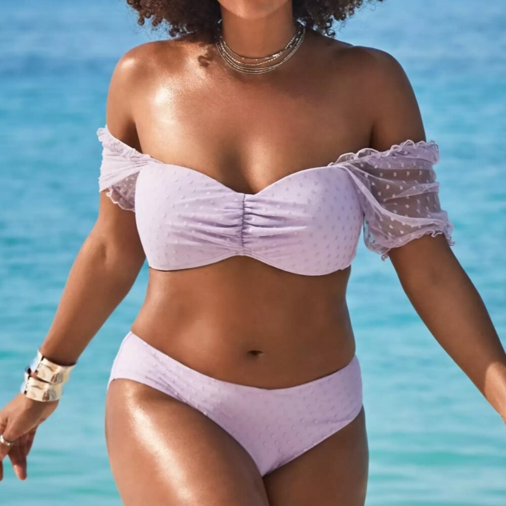 Lavender Dot Mesh Bikini Set by GabiFresh x Swimsuits For All